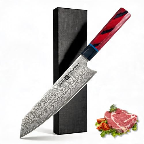 Neckarian Kiritsuke Damastmesser Kochmesser 8 Zoll – 67 Lagen Damast Profi Küchenmesser, VG10 Kern (Japanischer Premiumstahl), Handgefertigt, Ultra Scharf