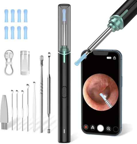 AZHE Ohrenschmalz Entferner, IP67 Otoskop,Ohrenreiniger mit Kamera | 3.5mm Otoskop, IP67 Wasserdicht, 8 Ersatzaufsatze, 2 Jahre Garantie, Kompatibel mit Android-Smartphones, iPhones und iPads
