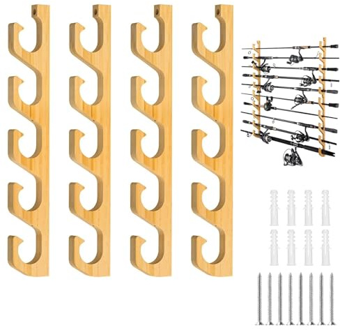2 Paare Rutenständer Angelrutenhalter aus Holz, Angelrutenständer Aufbewahrung von 10 Ruten, Deckenmontage oder Wandmontage, Rutenständer Rutenhalter Wandhalterung, Rutenhalter Angeln für Garage, Boot