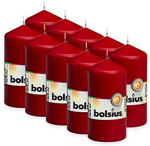 Bolsius Släta blockljus – vinröd – set om 10 stycken – dekorativa hushållsljus – längd brinntid 33 timmar – oparfymerat – naturligt växtvax – 12 x 6 cm