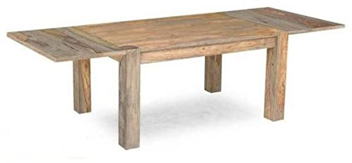 MASSIVMOEBEL24.DE | Nature Grey Esstisch mit Ansteckplatten Sheesham - Verschiedene Größen, Farbe:grau geölt, Größe:180-26x90 cm