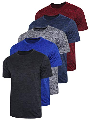 5 Pack Men’s Active Quick Dry Crew Neck T Shirts | Athletic Running Gym Workout Short Sleeve Tee Tops Bulk (Set 1, XX-Large)