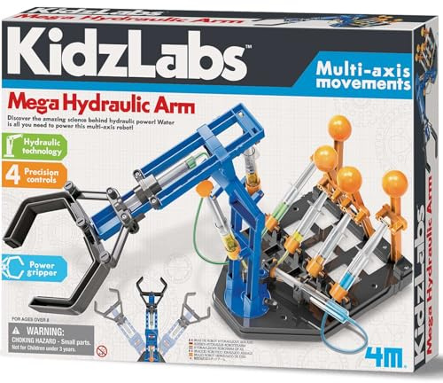 4M KidzLabs Experimentierkasten Mega Hydraulic Arm - für Kinder ab 8 Jahre, Wissenschaft Spielzeug Mint Lernspielzeug Forscher Set Naturwissenschaft Technik Experimente