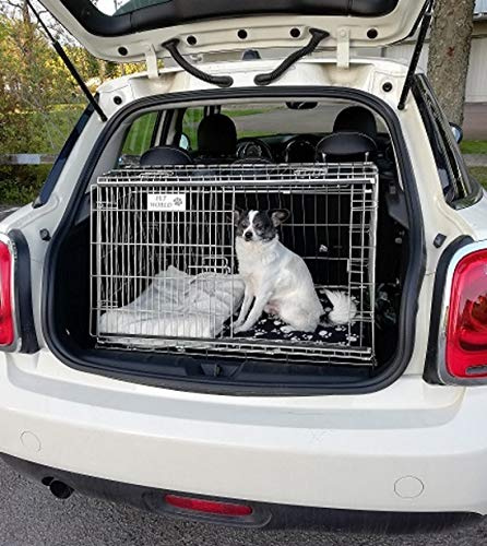 Pet World Small 32 Sloped Car Dog Crate – Compatible with Mini One – UK Designed, Steel Travel Cage – Emergency Escape Hatch – Folds Flat – Free Comfort Mat – Easy Assembly