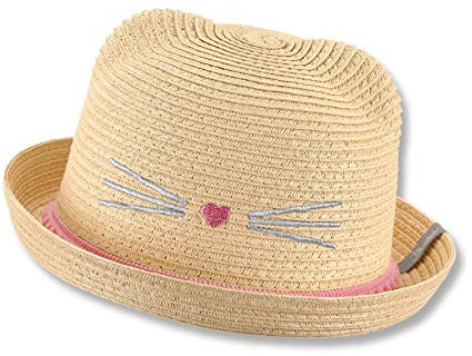 Sterntaler Strohhut Katze - verspielter Sonnenhut mit Katzengesicht - UV-Schutz 50+ Sommerhut - Mädchen Strandkappe - Baby und Kinder Kopfbedeckung - sand, Größe 45