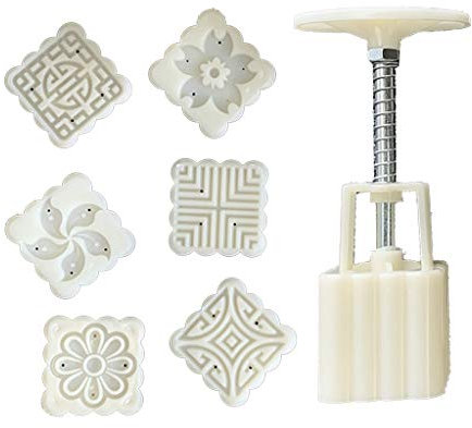 ybvyd Mid-Autumn Festival Hand-Pressure Moon Cake Mould,50g Mooncake Mold 6 Square Flower Stamps Cookie Cutter Hand Press Green Bean Cake Pastry Mould DIY Bakeware