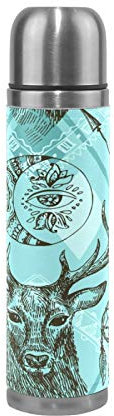 Linomo Thermosflasche Hirsch Boho Traum Fänger Edelstahl Wasserflasche,Isoliert Auslaufsicher, Doppelwandig Vakuumflasche für Sport Reise Camping Büro 500 ml