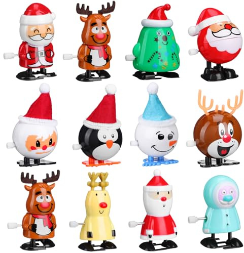 jojofuny 12 Stücke Aufziehspielzeug Weihnachten, Aufziehtiere, Dancing Santa Reindeer, für Kinder Secret Santa Party Bag Geschenk für Weihnachten Geburtstag Thanksgiving