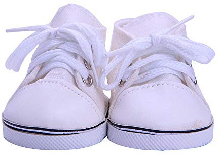 Aeromdale Puppenschuhe, einfarbig, Leinen, Schnürschuhe für 45,7 cm große amerikanische Puppenmädchen, 43 cm, Puppengeschenke, Weiß, 1 Paar