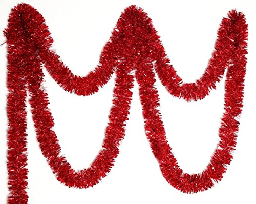CareCheer 25 Feet Christmas Tree Tinsel Garland Metallic Twist Garland Sparkly Foil Streamer for Mardi Gras Parade Floats Christmas New Year Wedding Birthday, 4 x 25' (Red)