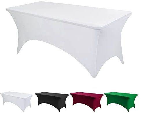 1 Pack Spandex Tablecloth, 6ft Rectangular Stretchy Table Cover Fits Tables Size 183cm x 75cm x 75cm Spandex Fitted Wedding Party Event Washable Tablecloth (1, White, 72 x 29.5 inch (Rectangular))