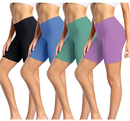 wirarpa Radlerhose Damen Kurz Baumwolle Boxershorts Damen | Unter Kleid, Unterhosen mit Bein, Anti Scheuern, Kurze Leggings Damen, Weicher Stoff, Kein Verrutschen, 4er Pack