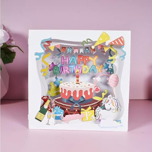 3D Geburtstagskarte Einhorn Happy Birthday 3D Pop Up Karte Grußkarten Glückwunschkarte Geschenkkarte zum Geburtstag Handgefertigte Klappkarte mit Umschlag