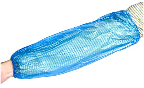 Lot de 500 manchettes jetables imperméables et résistantes à l'huile pour cuisine, maison, nettoyage, hygiène, salon de beauté, 22 × 40 cm (bleu)