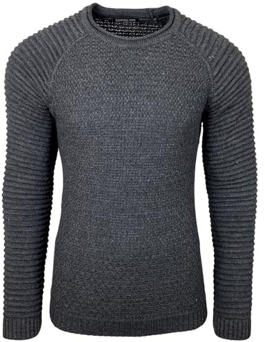 Subliminal Mode Pull Homme en Maille Col Rond - Style Basique - Pull Grosse Maille Nervuré - Pull Over Tricoté Hiver Manches Longues - Idée Cadeau BX8056 - Gris foncé M