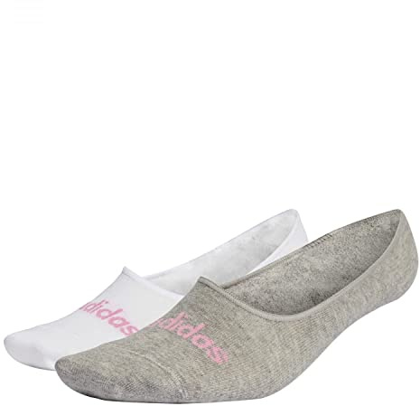 adidas Unisex Thin Linear Ballerina Socks 2 Pairs, White/Medium Grey Heather/Bliss Pink, 8.5-10