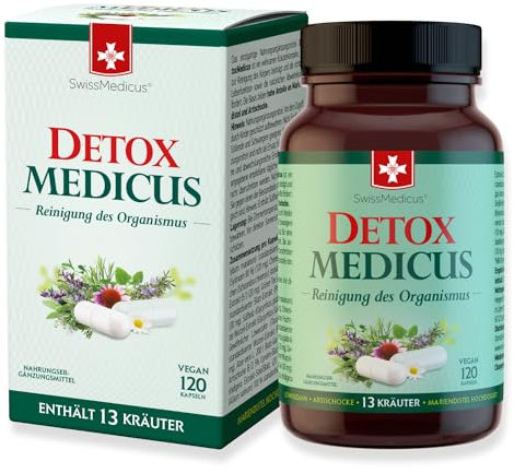 SwissMedicus DetoxMedicus - Reinigung des Organismus - 120 Vegan Kapseln mit Mariendistel hochdosiert, Löwenzahn, Artischocke & mit 10 Kräuterextrakten, in Europa produziert