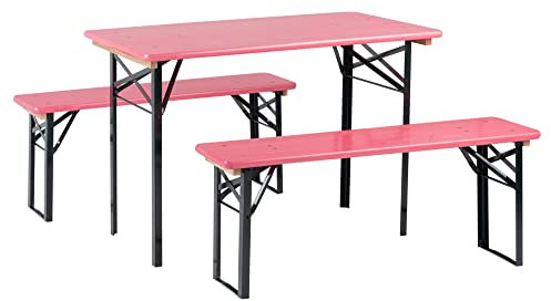 Stagecaptain BB-117 PI Hirschgarten Bierzeltgarnitur für Balkon - Kurze Version 117 cm Länge - Klappbare Festzeltgarnitur 1x Tisch & 2X Bank - Sitzgarnitur aus Holz - Innen- und Außenbereich - Pink