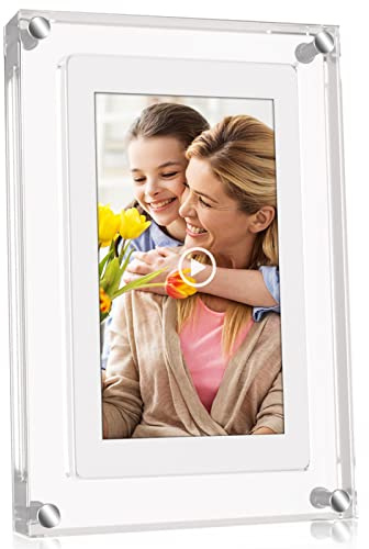 5 Inch Acrylic Video Picture Frame with 4GB Memory, Digital Motion Video Loop Player with Sound, Rechargeable Desktop Display for Home Decor,Desk Setup,Pet Memorial, No WiFi Needed