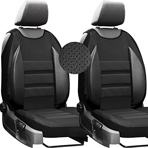 moto-MOLTICO Autositzbezüge – Autositzschoner Universalgröße - Sitzauflage Auto - Ökologisches Leder - Sitzbezug Auto Vordersitze - Matte für Sitze - Schonbezug Autositz Vorne - Schwarz