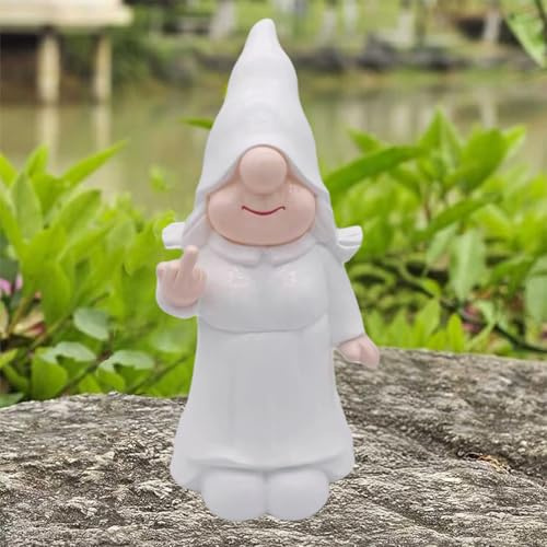 MINICAR Statue de nain de sorcière doigt d'honneur amusante pour décoration extérieure de jardin, cour, figurine de femme à peindre pour décoration extérieure, cadeau fantaisie pour femme