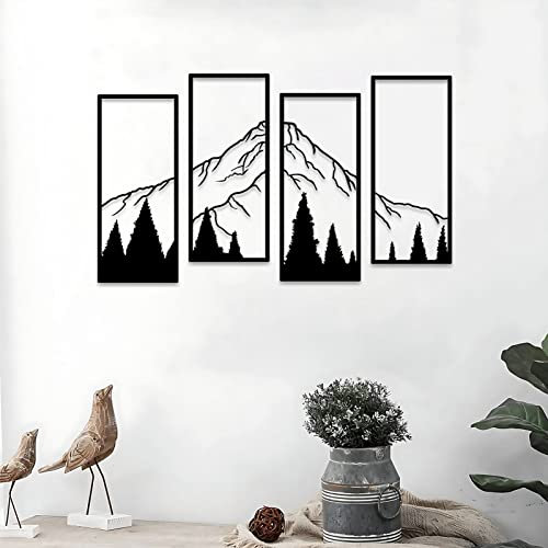 ruelen 4 Stück Metall Berg und Wald Wanddekorationen Strichzeichnung Wandkunst Minimalistische Wanddekoration Rustikale Natur Home Wandkunst Skulptur Büro Wohnzimmer Schlafzimmer