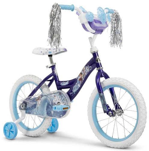 Huffy Disney Frozen 2 16 Girls' Bike, Ideal for Ages 4-6 Years Old, Removable Training Wheels, Whimsical Wintry Graphics, Sturdy and Durable, Doll Carrier, Shimmering Streamers, Adjustable Comfort