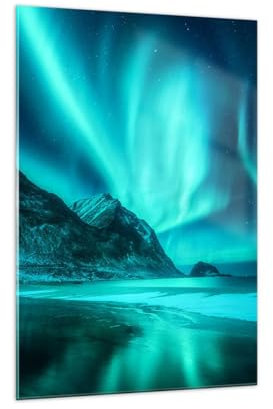 Bilder auf Glas 70x100cm Glasbild Landschaft Nordpol Nordlichter Groß Wanddeko Bild im Glas Schlafzimmer Küche Deko Wandbilder Dekoration Wohnzimmer Modern Wall Wand Kunstdruck Art GPA70x100-5321