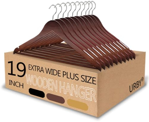 Extra breda hängare för kläder i plusstorlek, galoscher för Colgar Ropa, 45 cm plusstorlek galgar idealiska för XL, XXL skjortor, rockar, klänningar, etc. Trä. Naturlig 10-pack