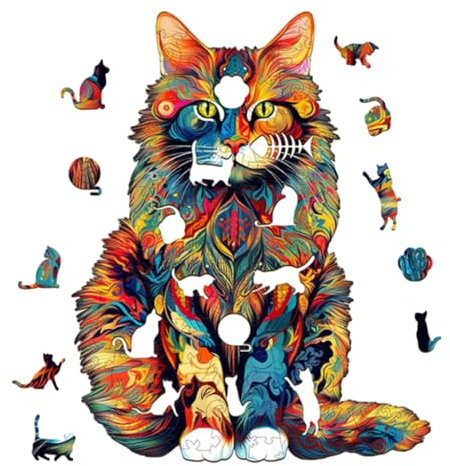 CENMOO Katzenpuzzle, Holzpuzzle für Erwachsene, Katzen-Holzpuzzle für Erwachsene, Katzen-Holzpuzzle, einzigartige Holzpuzzles in Tierform für Familienfreunde