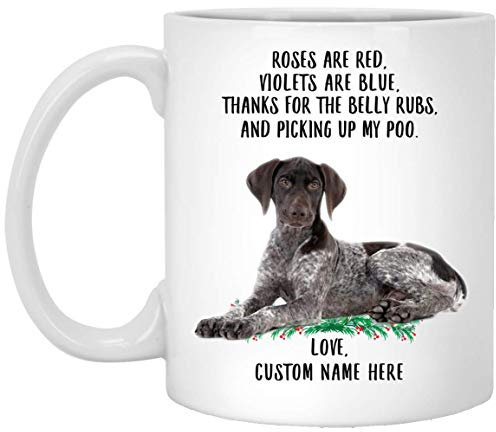 Kaffeebecher Deutscher Kurzhaar-Zeiger, Braun Gefleckte Rosen Sind Rot, Veilchen Sind Blau, Personalisierter Name Weiß Kaffeetasse Premium Weihnachtstasse Lustig Bürotasse Für Freunde 330Ml