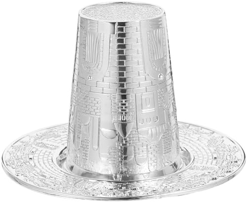 Amosfun Juego de Copas Kidush Plateadas con Bandeja de Aleación de Zinc, Diseño Delicado y Elegante para Celebración de Festividades Judías