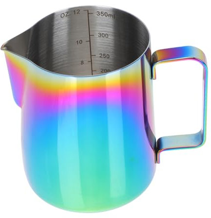 BIUDECO Tasse à Mousse De Lait 350 Ml En Acier Inoxydable 304 Multicouleur Graduation, Récipient Antirouille Pour Café Latte Cappuccino, Usage Maison Et Professionnel,