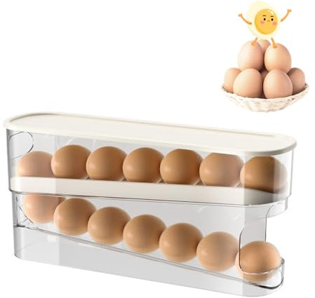 Eierhalter Kühlschrank,2 Schichten Automatisch Rollender Eierbehälter,Eier Aufbewahrung,Küchen Organizer für Eier,Eier Aufbewahrungsbehälter Stapelbar Durchsichtig