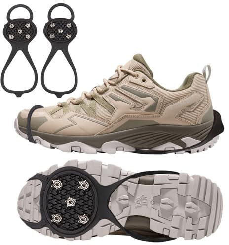 Steigeisen, Spikes für Schuhe Winter, Anti Rutsch Schuhspikes, Unisex-Crampons, Spikes Schuhe mit 5 Edelstahlzähnen für Outdoor Aktivitäten Wie EIS und Schnee, Wandern, Klettern, Bergsteigen usw
