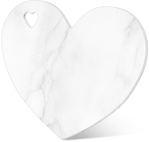 Singhoow Heart Shaped Marble Cutting Board, 12 x 10 x 0.4 Inch Valentine's Day Gifts Cheese Charcuterie Tray Bread Board Serving Platter for Meat Cheese and Vegetables Valentine Xmas Gifts(White Grey)