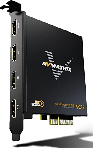 AVMATRIX 4-Kanal HDMI PCIE-Capture-Karte for Game Livestream(VC42) | unterstützt Eingabe PCIE 2.0 x4,Ultra-Low Latency on PS5 PS4 Xbox Series X/S Xbox One X/S in OBS Works with Windows and Linux
