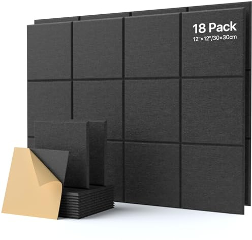 Soundsbay Akustikpaneele Selbstklebend 18 Stück Schwarz 30x30x0.9cm | Schallabsorber Schallschutz Wand Hoher Dichte Schallschutzplatten, Akustikpanel Schalldämmung, Wandpaneele, Schaumstoffplatte