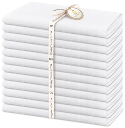 Showgeous 12 Packungen Servietten aus Baumwolle und Leinen, 40 x 40 cm, Servietten aus Baumwoll-Leinen, waschbar und wiederverwendbar, Abendessen für Hochzeit und Partys (weiß)