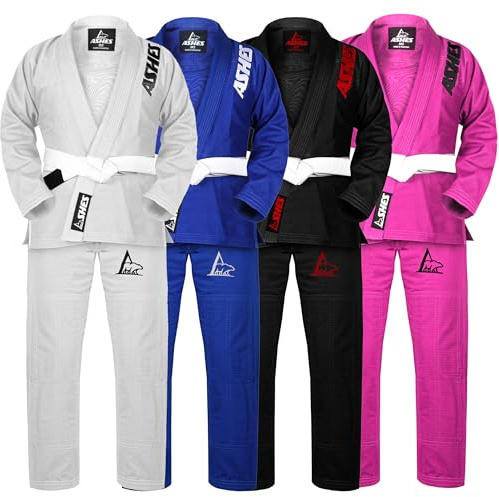 Ashes Sports IBJJF Ultra Light BJJ Brazilian Jiu Jitsu Gi for Kids with Preshrunk Fabric and Free Belt (White, M2)