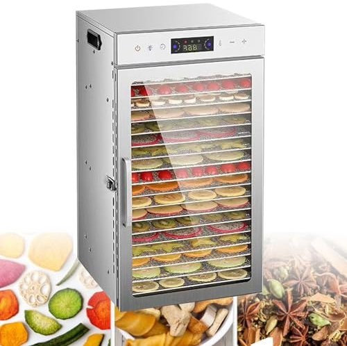 Déshydrateur alimentaire, 18 plateaux en acier inoxydable, grand espace de séchage, séchoir déshydraté, minuterie réglable et contrôle de la température, séchoir commercial pour viande séchée