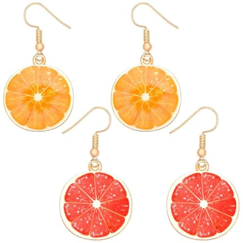 Guyode 2 Pair Früchte Ohrringes, Orange Ohrringe + Grapefruit Ohrringe, Ohringe Fasching, Ohrring Hängend, Earring Süße Damen, Earrings for Women, Karnevals Schmuck für Mädchen und Frauen