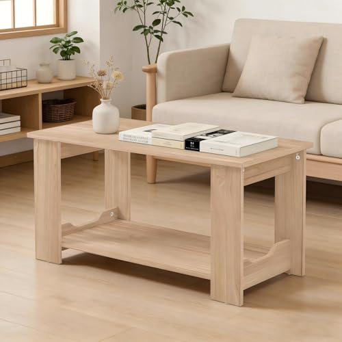 Warmiehomy Coffee Table 2 Tier Bottom Shelf with Storage 80x40x42cm,Wood