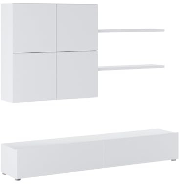 Arreditaly Parete Attrezzata Mobile Soggiorno Moderno Con Base TV 2 Ante Pensile 4 Ante e 2 Mensole Design Contemporaneo in Melaminico Facile da Pulire Bianco
