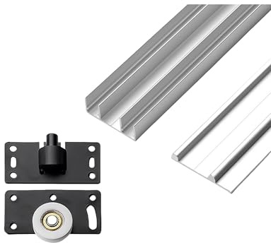 Kit binario per porta scorrevole in alluminio a 3 binari – 220 cm (7,2 ft) per armadio e ante in vetro – finitura argento resistente, facile installazione, sistema di scorrimento liscio