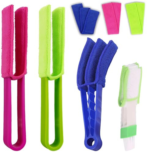 3 Pcs Venetian Blind Cleaner Set, Blind Duster with 3Pcs Microfiber Sleeves | Mini Brush for Car Vent, 3-Pronged & 2-Pronged Design for Vertical Blinds, Window, Ceiling Fans