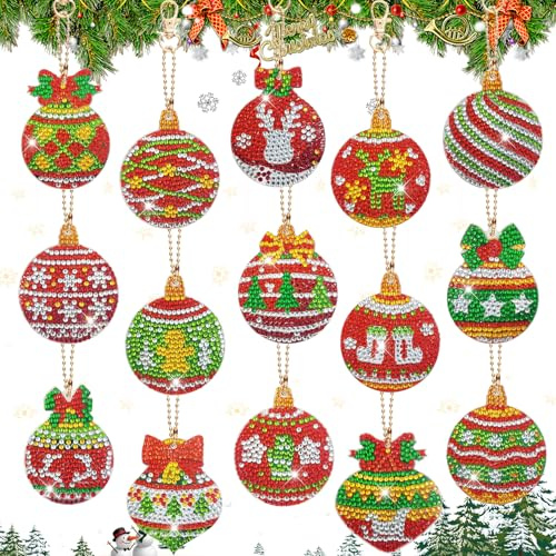 Portachiavi 5D Diamond PaintingNatale Fai da Te, Ciondoli Natalizi per Diamond Painting, DIY Decorazioni Alberi di Natale