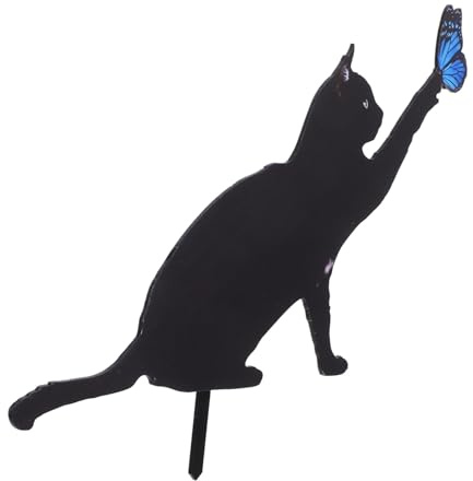 DOITOOL Acryl Gartenstecker Katze für Draußen, Schwarz, Realistisch | Gartendekoration für Garten und Außenbereich, Wetterfestes Acryl, Einfache Montage, Vielseitige Deko