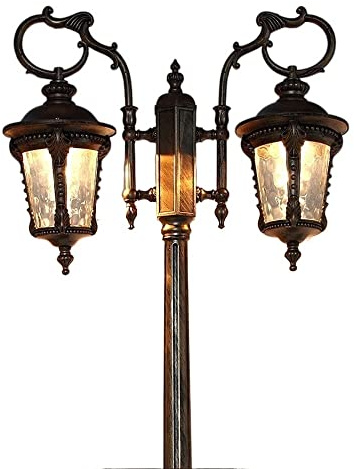 Outdoor IP55 Waterproof High Pole Street Light - American Double Column Lamp for Villas & Communities, Retro Garden Post Lantern, Decorative Courtyard & Road Lighting, 240cm (2.10cm)