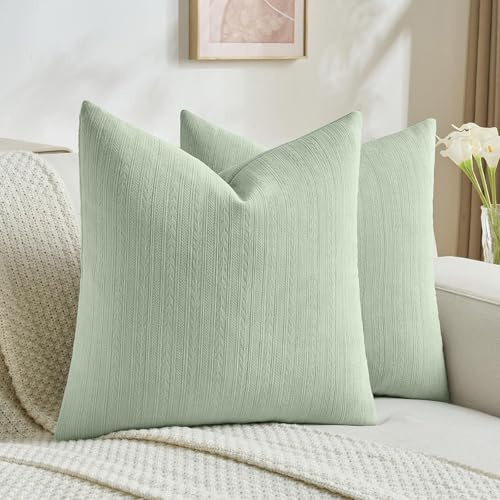 Ystyle Federe Cuscini Divano 45x45 Set da 2, Federe per Cuscini Arredo con Motivo a Spighe, Divano Copricuscini Moderno Morbido Resistenti, per Soggiorno Camera Balcone Esterno, Verde Salvia